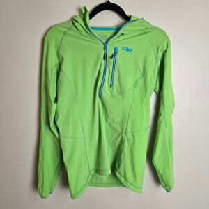 Outdoor Research Neon Green Light Sweatshirt Size Small Hooded 1/4 Zip